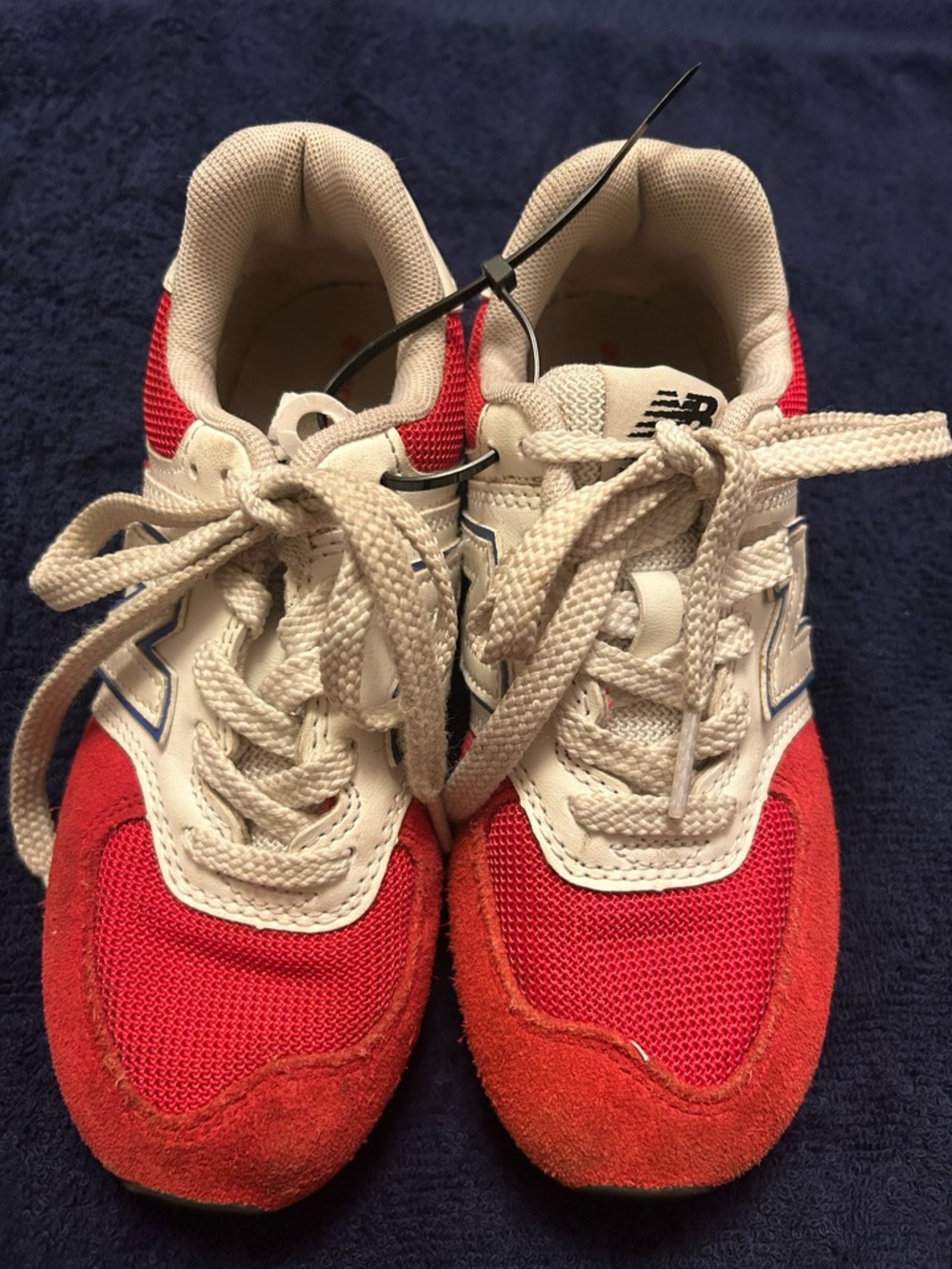 New Balance  574 Kids Red and White Lace-Up Sneakers